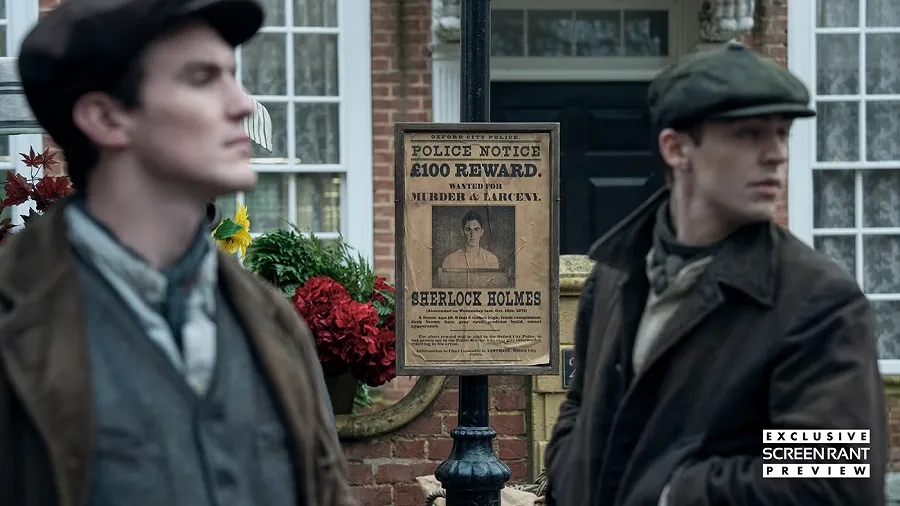 Сериал Молодой Шерлок &mdash; Холмс и Мориарти у плаката о розыске, новые кадры Prime Video