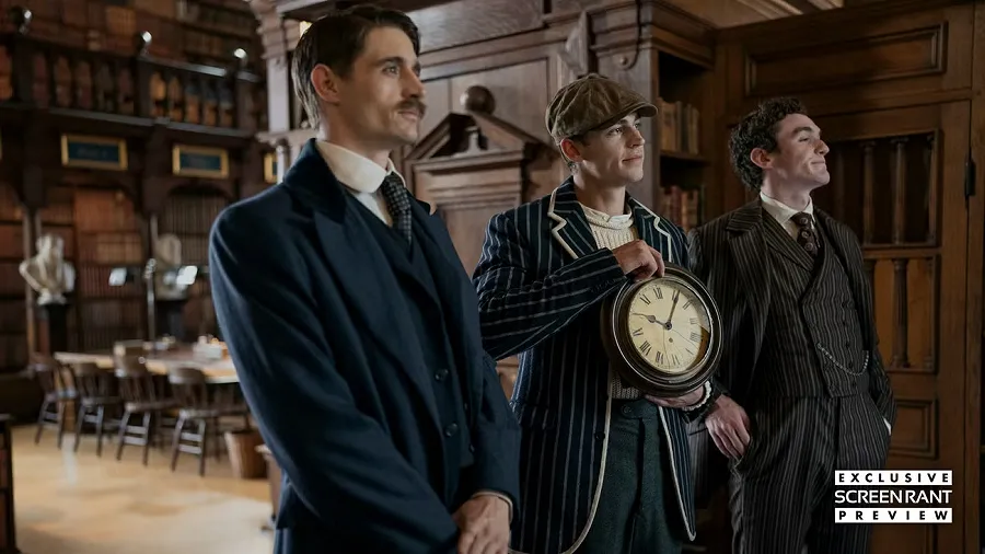 Сериал Молодой Шерлок &mdash; сцена в библиотеке с Майкрофтом и часами, Prime Video